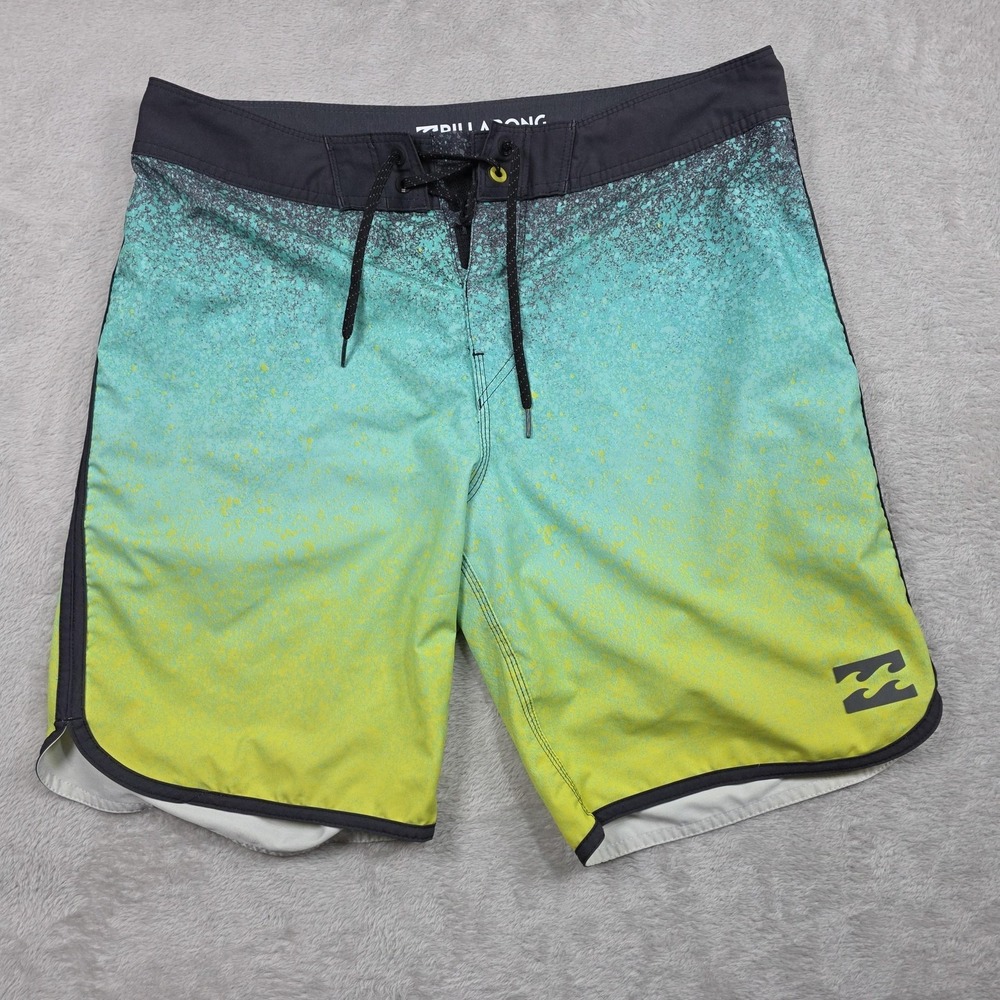 Billabong Board Shorts Mens 32 Green Yellow Platinum X 73 Surf Beach Quick Dry
